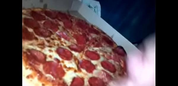  massive cumshot on young wifes pizza has friend eat some too!